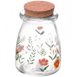 Pote 255ml Redondo De Vidro Com Tampa De Rolha Flora